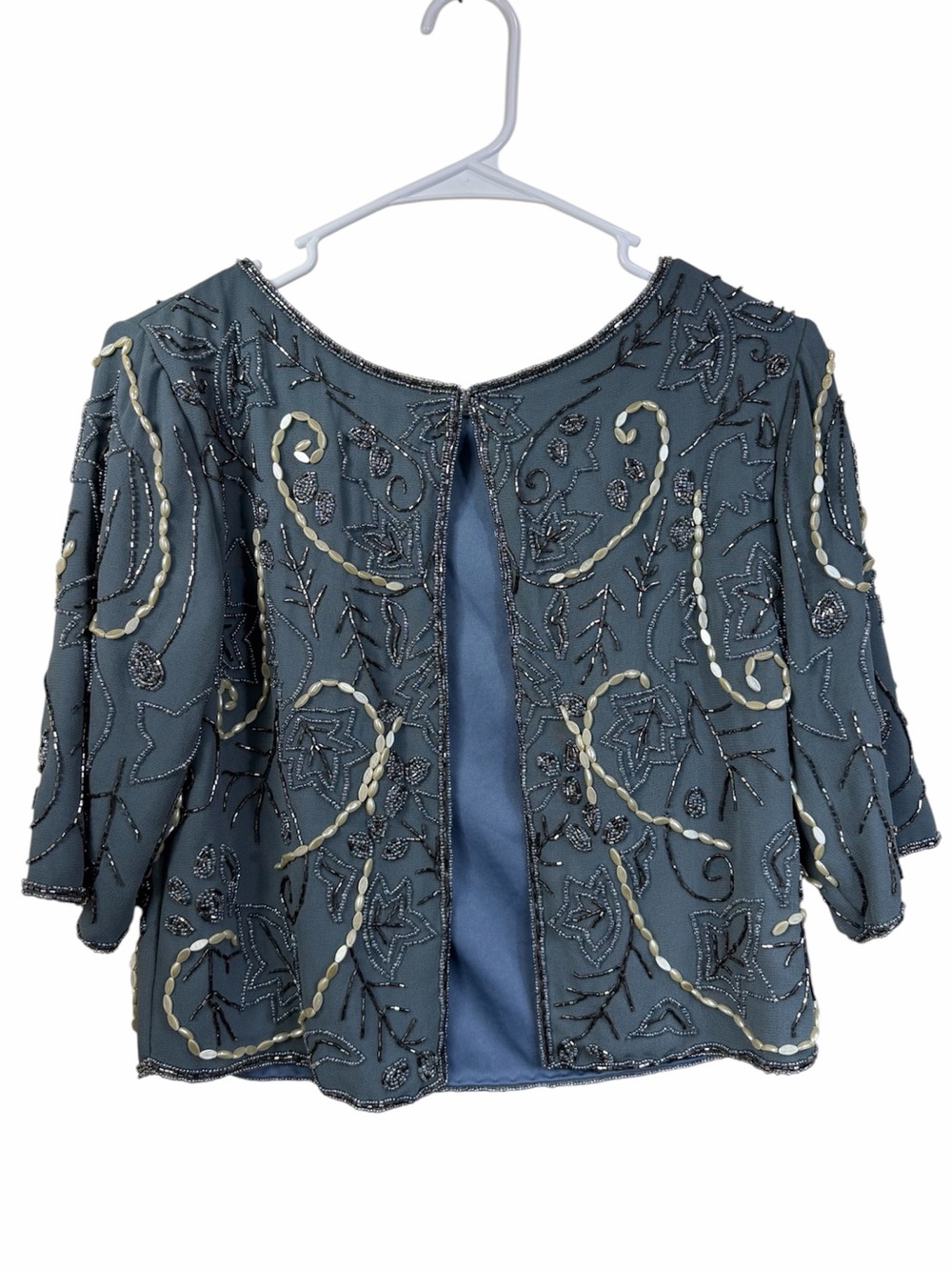 Folkster Embellished Embroidered Blue Beaded Short Dress Shawl Jacket Size S